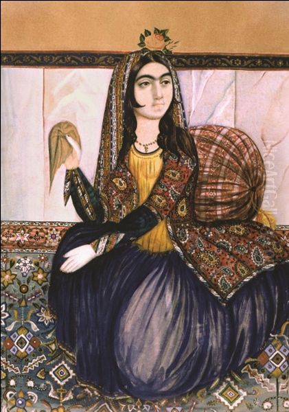 Portrait of sitting woman Oil Painting by Mirza Gadim Iravani