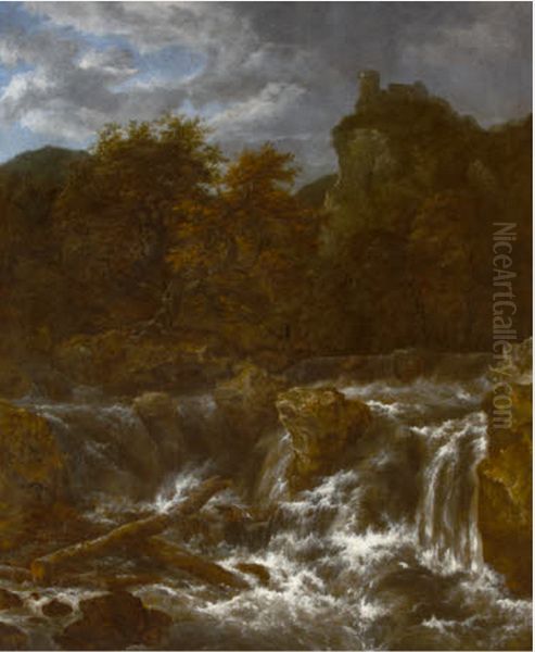 Waterfall Oil Painting by Jacob Van Ruisdael