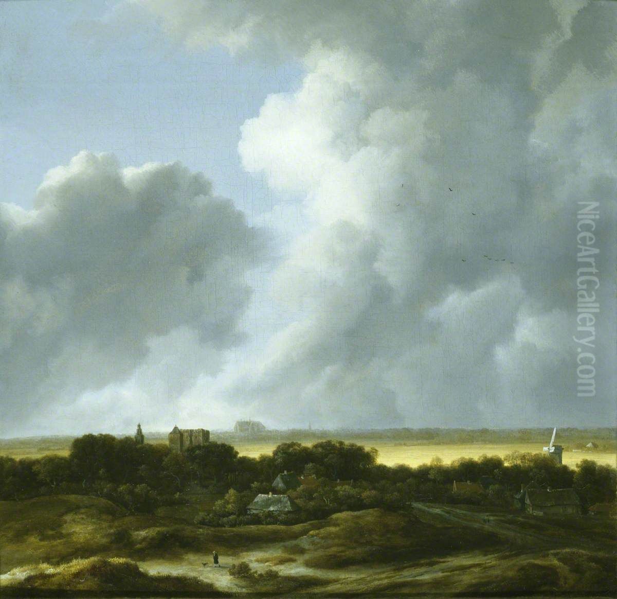 'Le coup de soleil'  or 'Fantasy View of Alkmaar', but shows the church of Haarlem with ruins in the foreground Oil Painting by Jacob Van Ruisdael