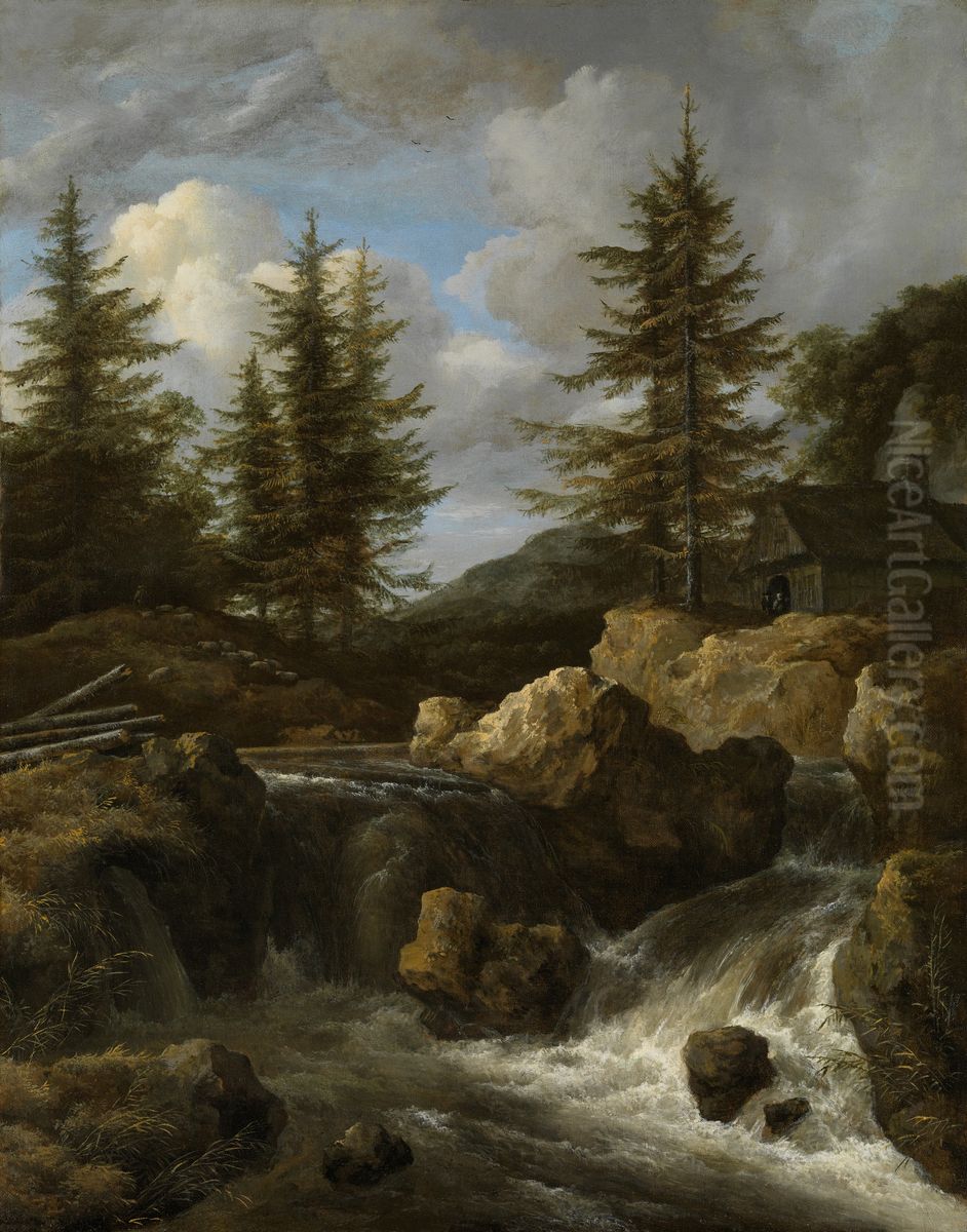 A Waterfall in a Rocky Landscape' Oil Painting by Jacob Van Ruisdael