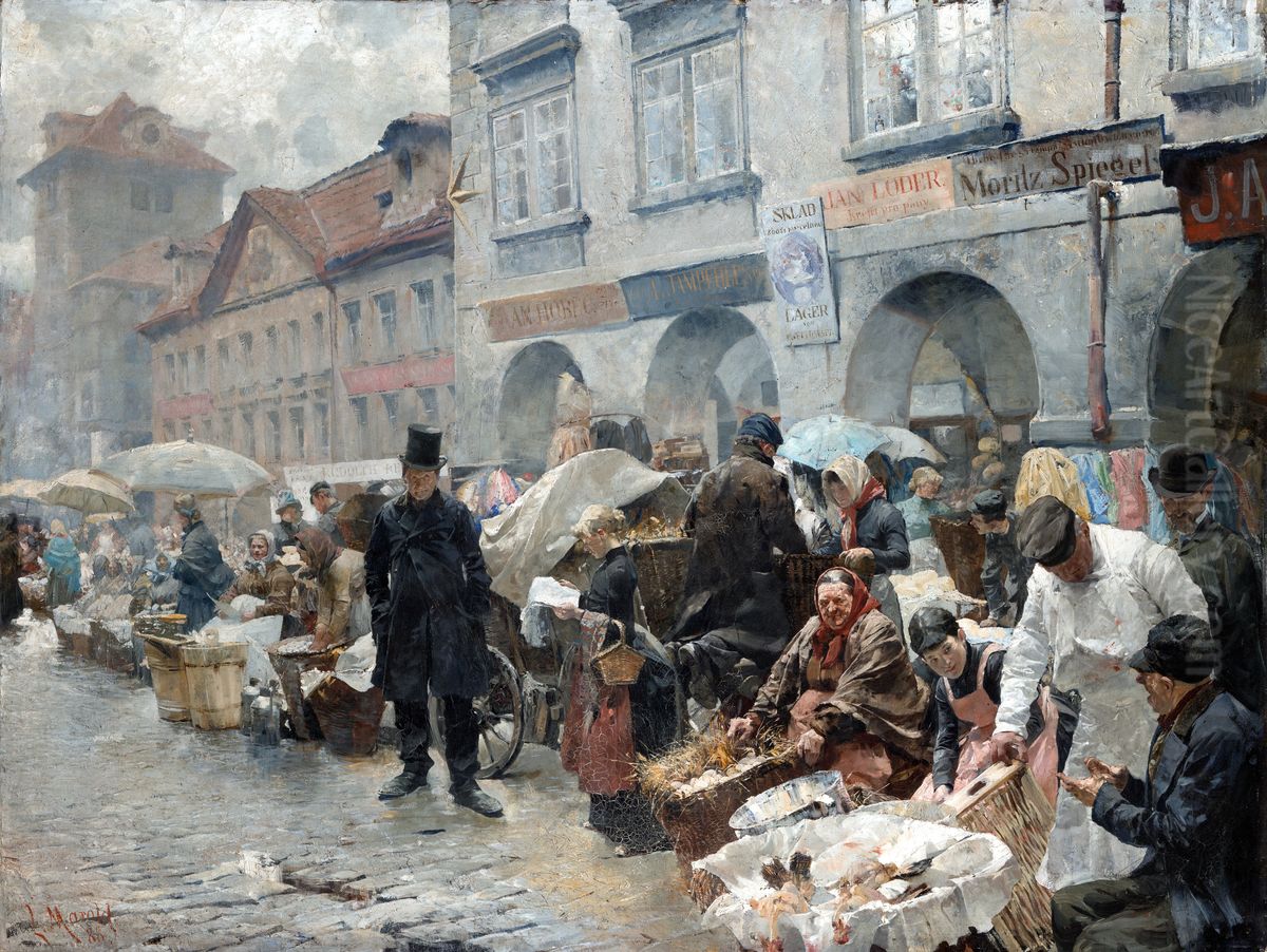 Vajecny trh v Praze Oil Painting by Ludek Marold