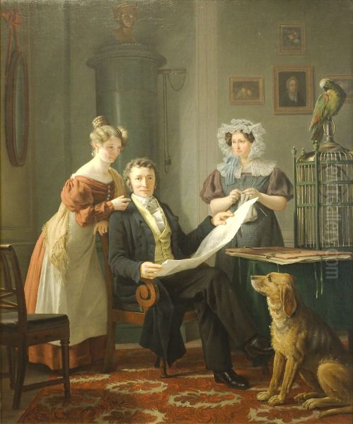 Kirurgen Chr. Fenger med hustru og datter Oil Painting by Martinus Rorbye