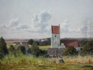 Landskab med kirketarn ved Vester Egede