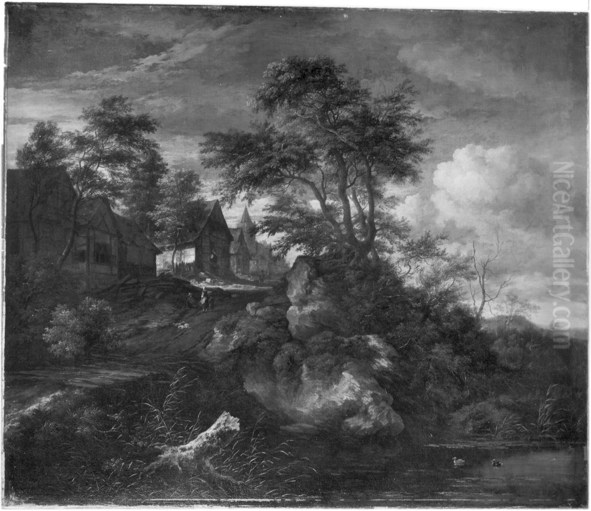 Houses near Castle Bentheim Oil Painting by Jacob Van Ruisdael