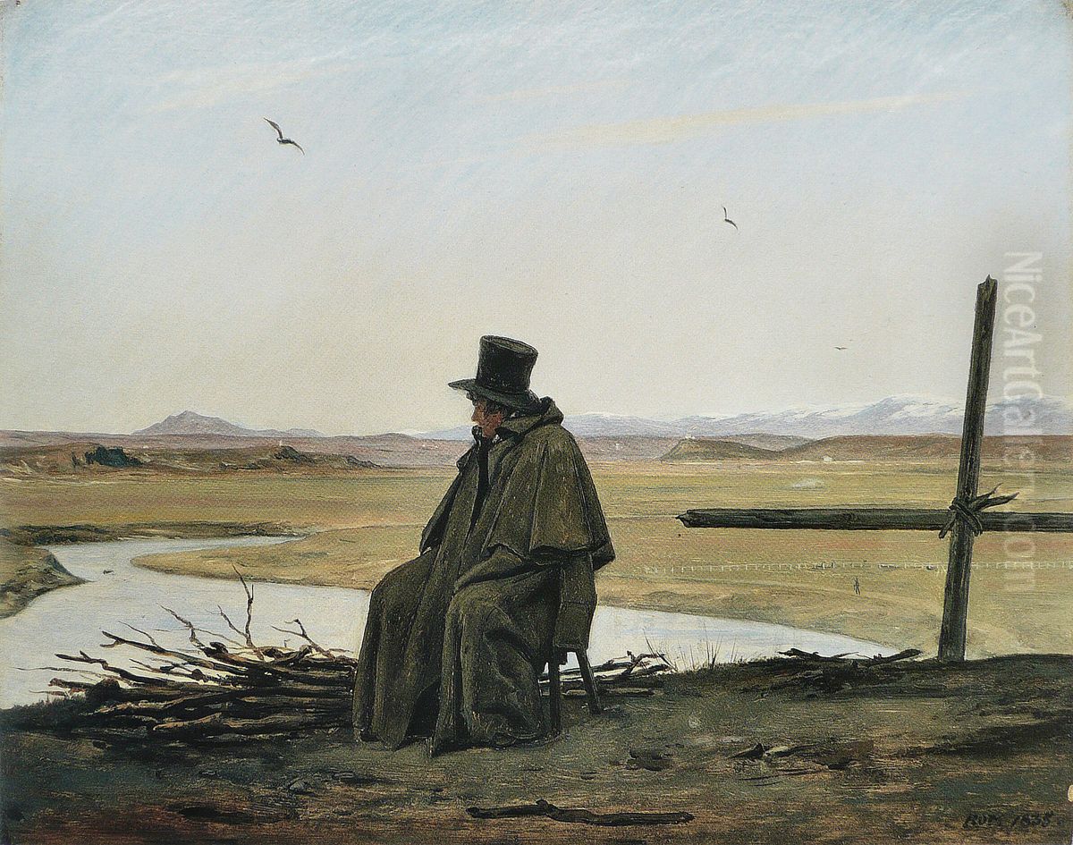 Un voyageur dans les environs d'Acqua Acetosa Oil Painting by Martinus Rorbye