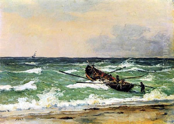 Fishermen from Skagen in the life boat Oil Painting by Martinus Rorbye
