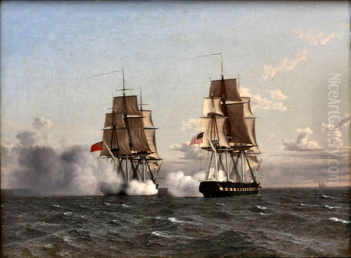 Kamp mellem den engelske fregat,Shannon'og den amerikanske fregat,Chesapeak' Oil Painting by Christoffer Wilhelm Eckersberg