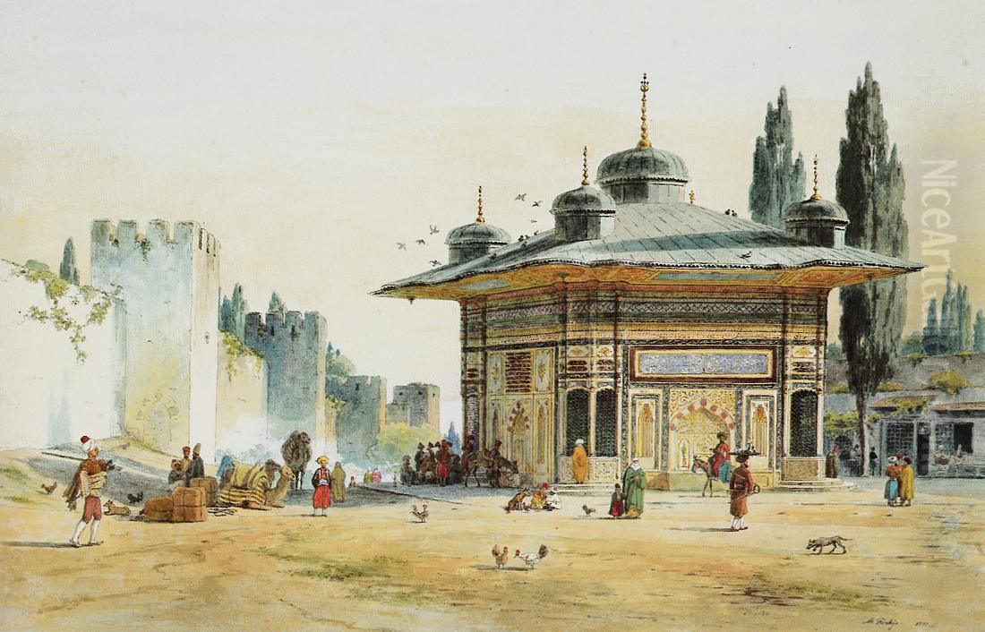 Sultans Ahmet III's Fountain by the Gate of the Seraglio in Constantinople Oil Painting by Martinus Rorbye