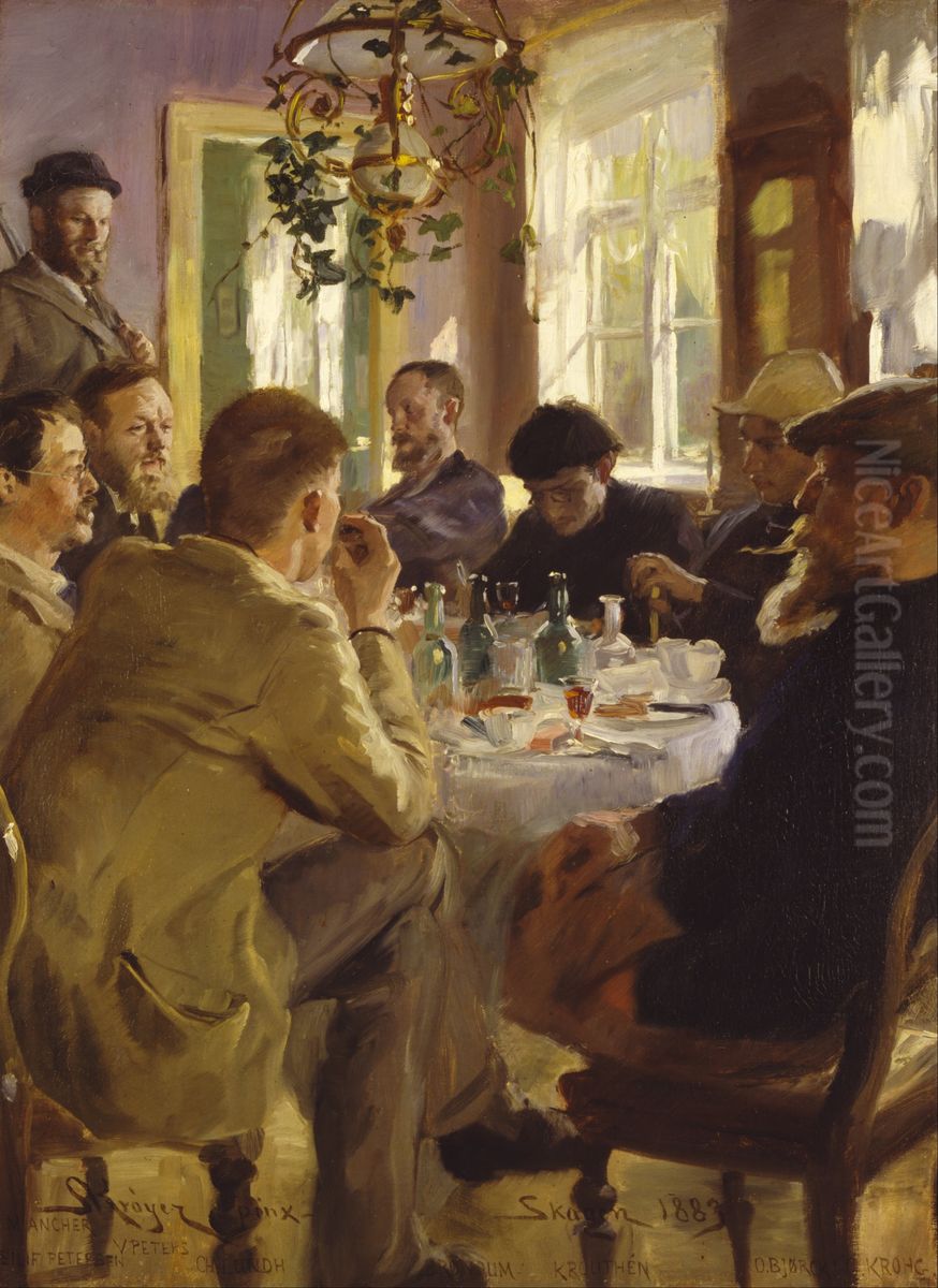 Artists' luncheon at Brondum's Hotel Oil Painting by Peder Severin Kroyer