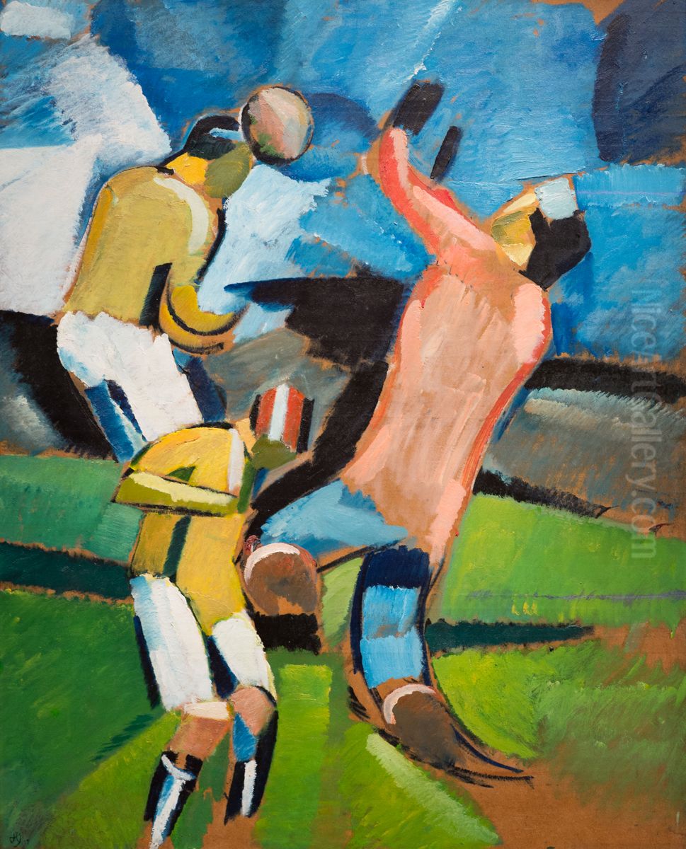 Football Players. Sofus Heads. Oil Painting by Harald Giersing