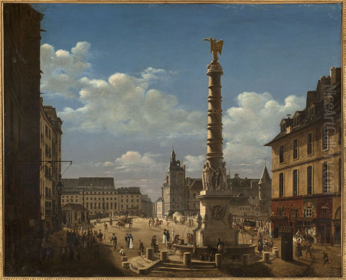 La place et la fontaine du Chatelet Oil Painting by Etienne Bouhot