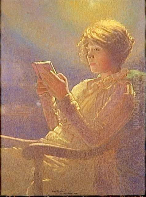 Woman reading Oil Painting by Leon Kaufmann