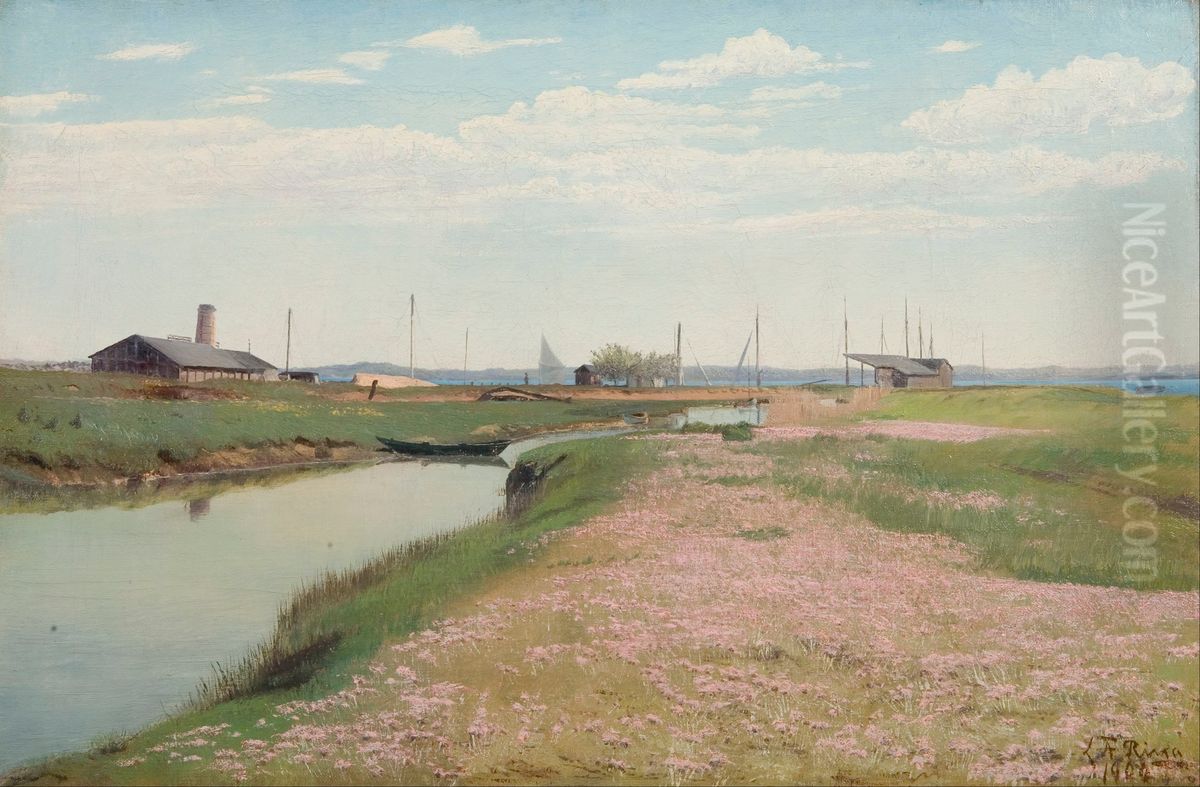 Aen og havnen ved Frederiksvaerk Oil Painting by Laurits Andersen Ring