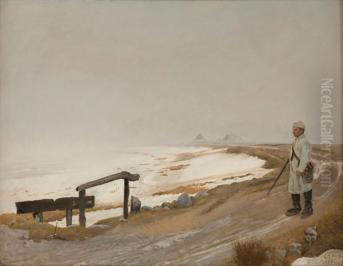 Foggy winter's day. Karrebaeksminde Oil Painting by Laurits Andersen Ring