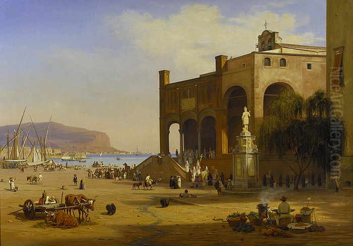 Harbour scene, Palermo Oil Painting by Martinus Rorbye