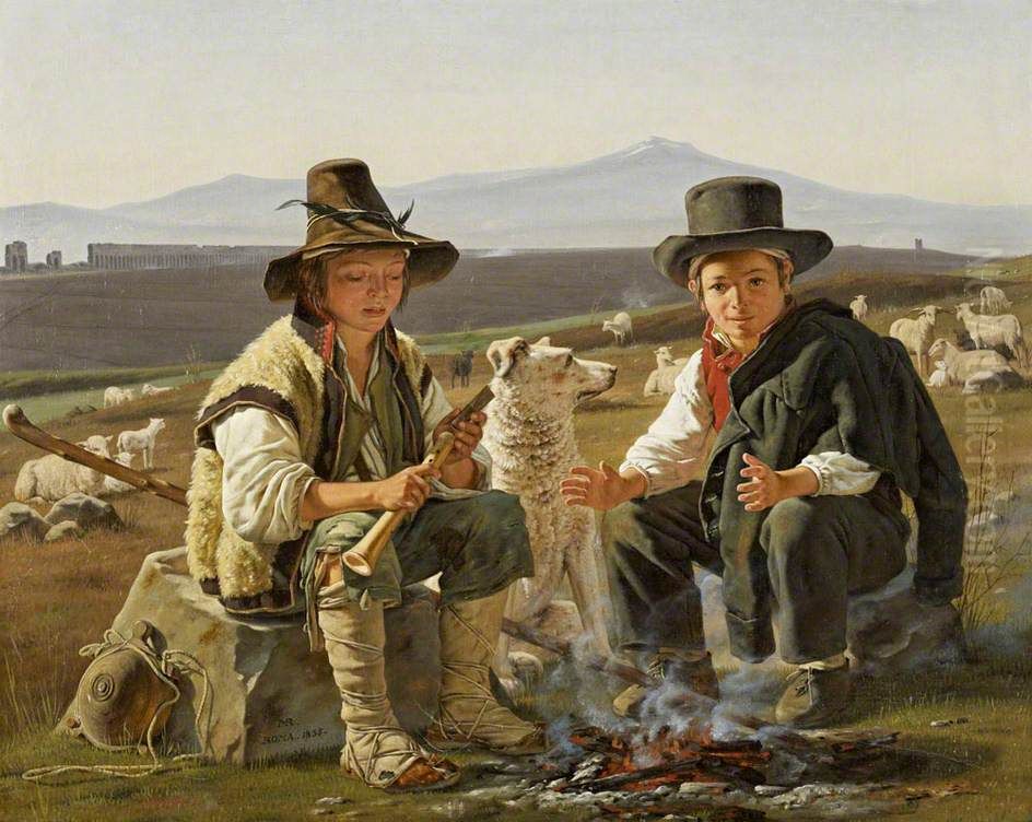 Two Shepherd Boys in the Roman Campagna Oil Painting by Martinus Rorbye