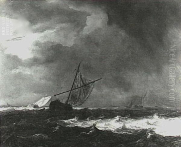 Scheepvaart bij harde wind Oil Painting by Jacob Van Ruisdael