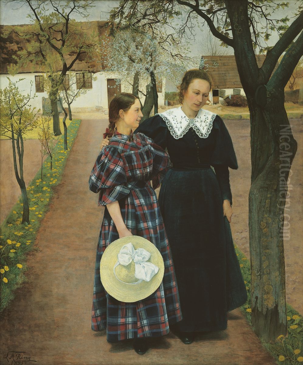 Forar. Ebba og Sigrid Kahler Oil Painting by Laurits Andersen Ring