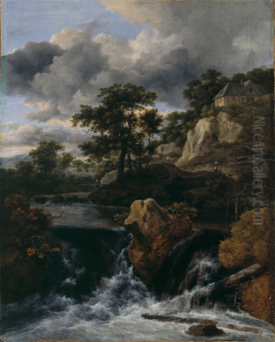 Hilly Landscape with Waterfall Oil Painting by Jacob Van Ruisdael