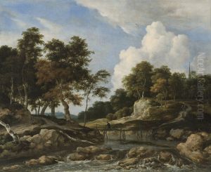Wooded River Landscape with a Bridge