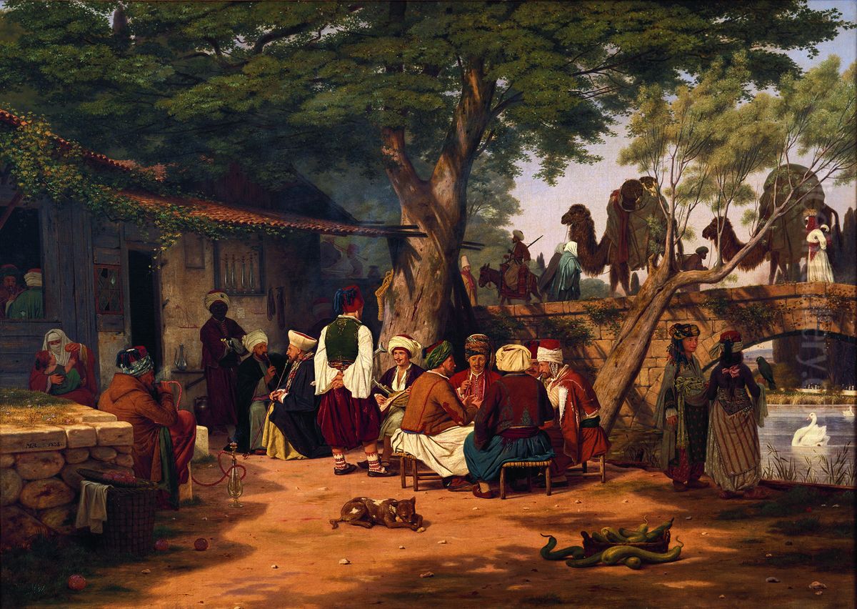 Scene af det offentlige liv i Orienten. Motiv ved karavanebroen i naerheden af Smyrma Oil Painting by Martinus Rorbye