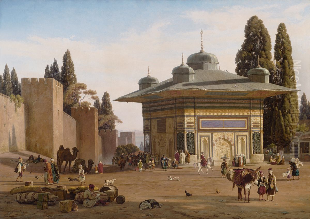 Bronden pa pladsen St. Sophie ved Serailets port i Constantinopel Oil Painting by Martinus Rorbye