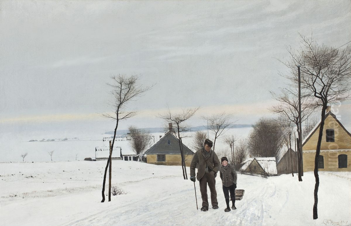 Foggy winter day in Vindero Oil Painting by Laurits Andersen Ring