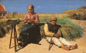 Figures in a landscape. Blind Kristian and Tine in the sand