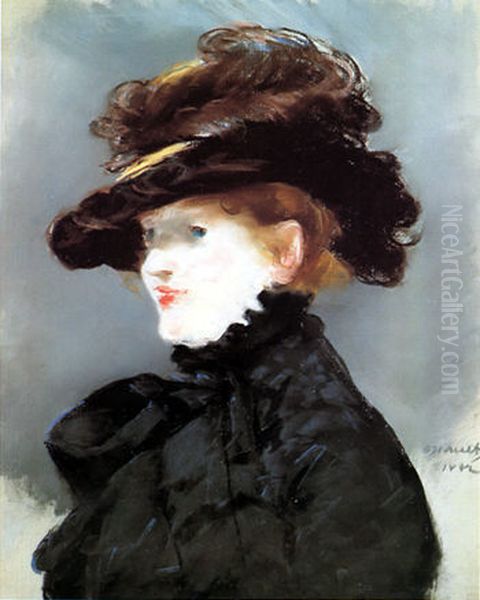 Mery Laurent au chapeau noir Oil Painting by Edouard Manet