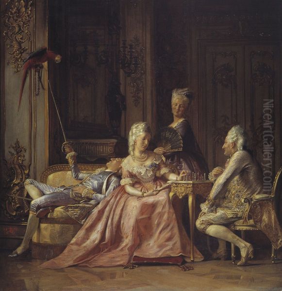 A scenery from the court of King Christian VII of Denmark Oil Painting by Kristian Zahrtmann