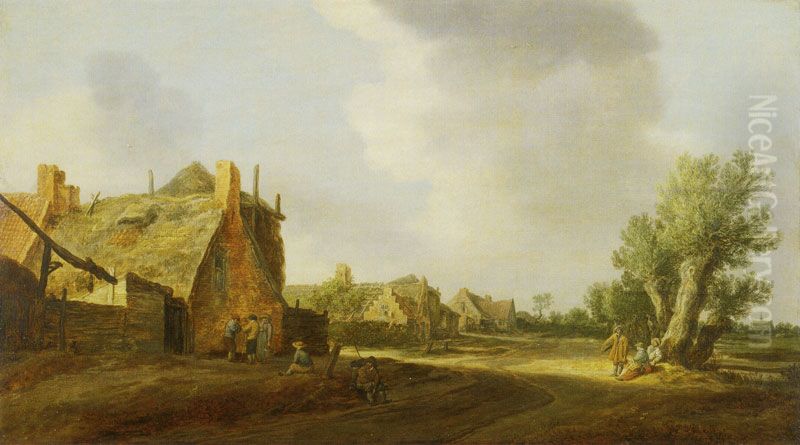 Village Street Oil Painting by Jan van Goyen Village Street Oil Painting by Jan van Goyen