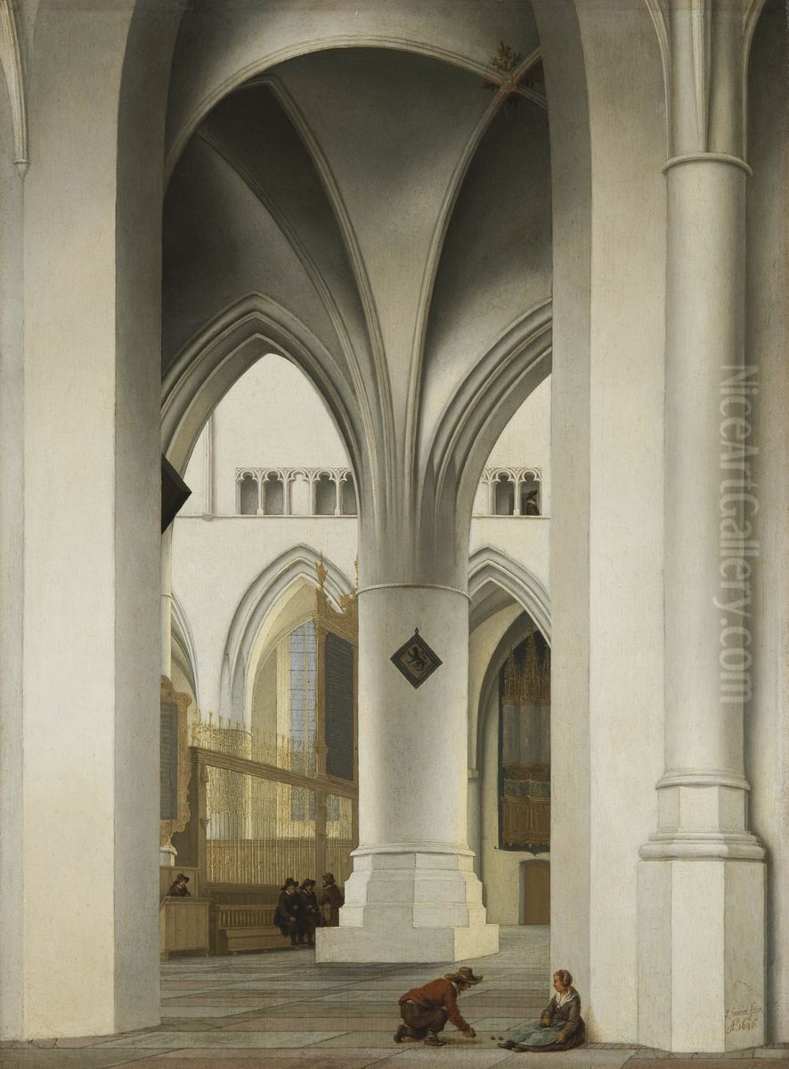 Pieter Saenredam,Il coro della chiesa di San Bavone ad Haarlem, veduta della Kerstkapel, olio su tavola, firmato e datato, 49 x 36,6 cm, Parigi, Fondazione Custodia (collezione Frits Lugt). Oil Painting by Pieter Jansz Saenredam