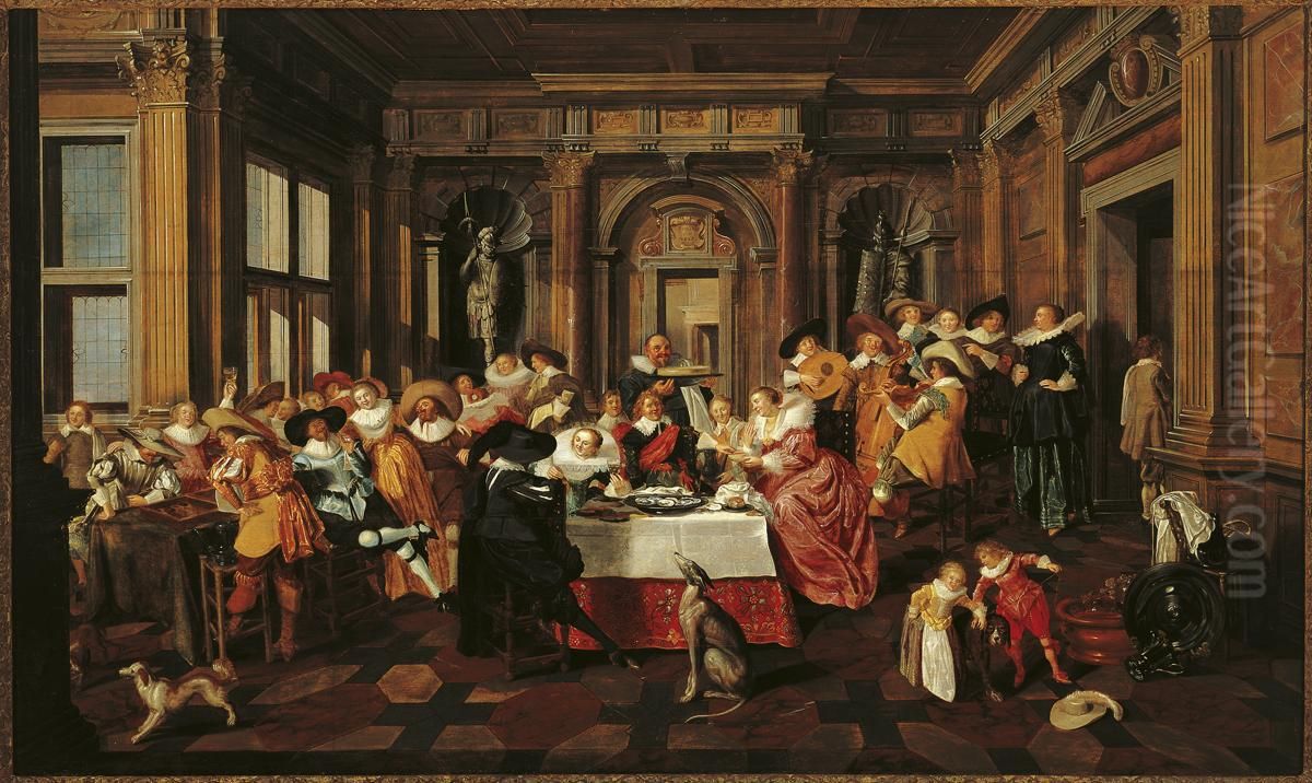 Festive Company in a Renaissance Room Oil Painting by Dirck Van Delen Festive Company in a Renaissance Room Oil Painting by Dirck Van Delen