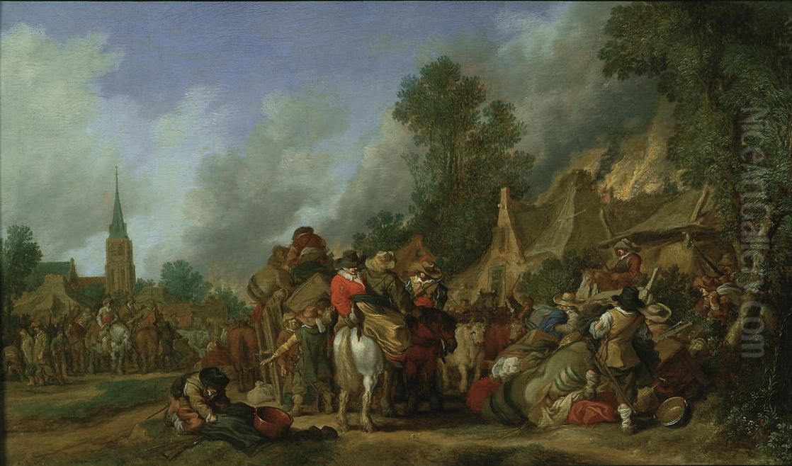 De plundering van een dorp Oil Painting by Pieter De Molijn