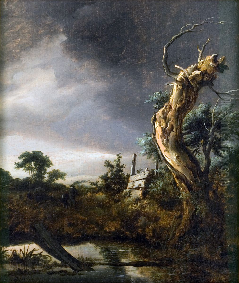 Landschap met dode boom bij opkomende storm, 1649 Oil Painting by Jacob Van Ruisdael