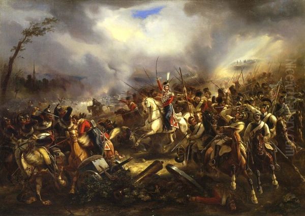 Ataka lejb-kazakov pod Lejpcigom 4 oktabra 1813 goda. Oil Painting by unknown