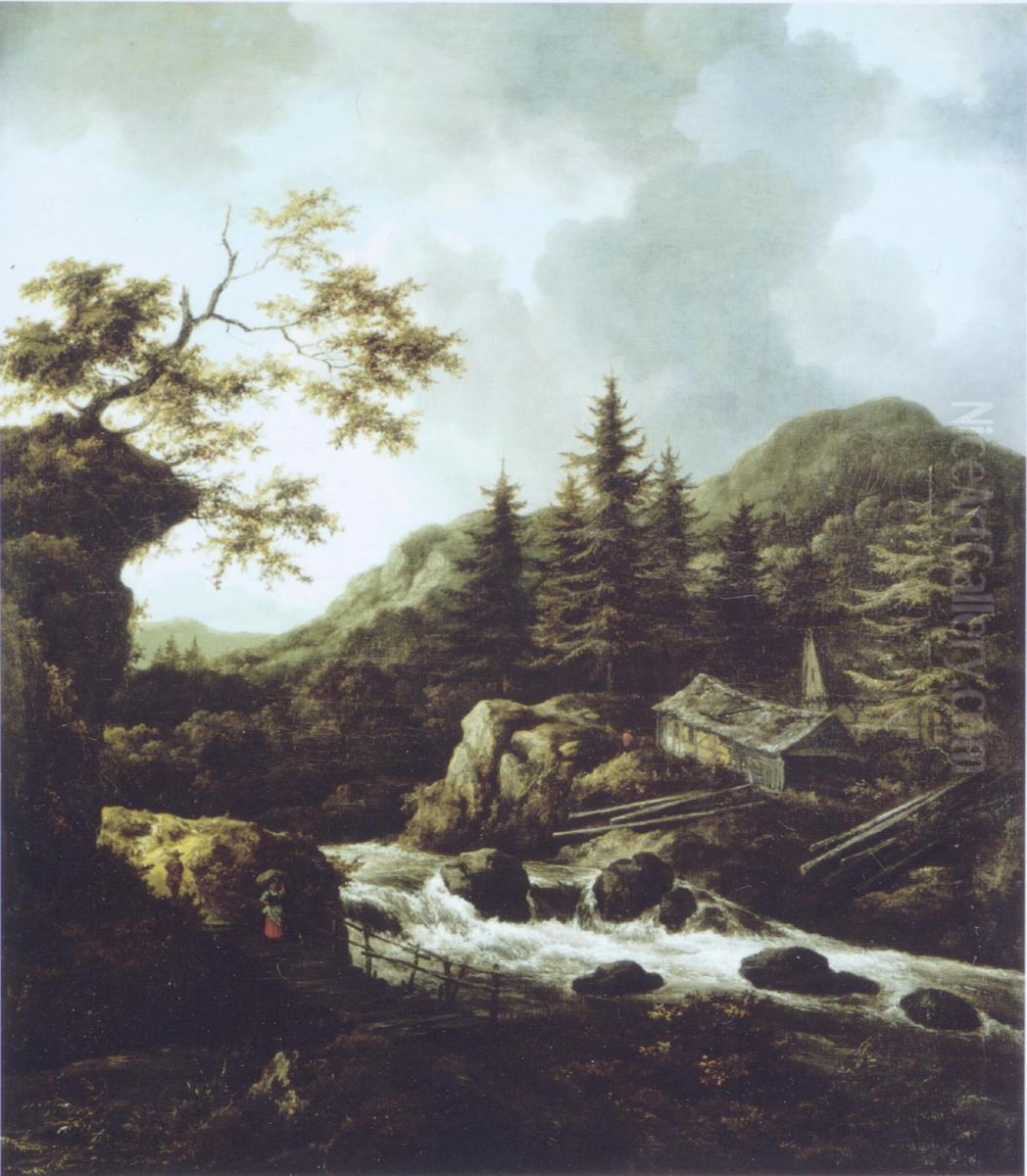 A wooded mountain torrent Oil Painting by Jacob Van Ruisdael