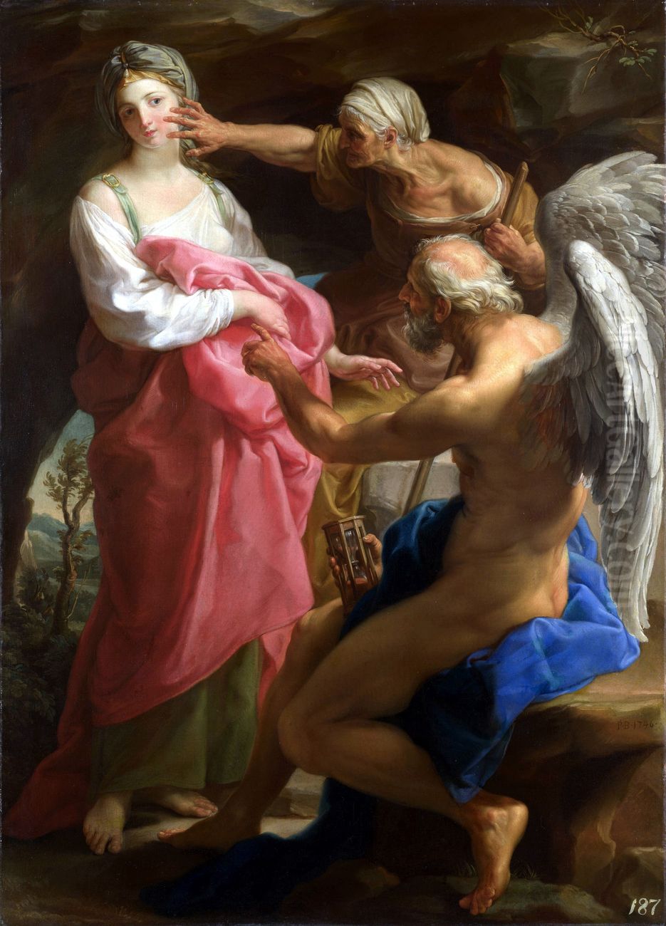 Time orders Old Age to destroy Beauty. Oil Painting by Pompeo Batoni