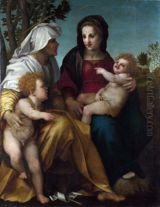 The Madonna and Child, Saint Elizabeth and the Baptist Oil Painting by Andrea Del Sarto