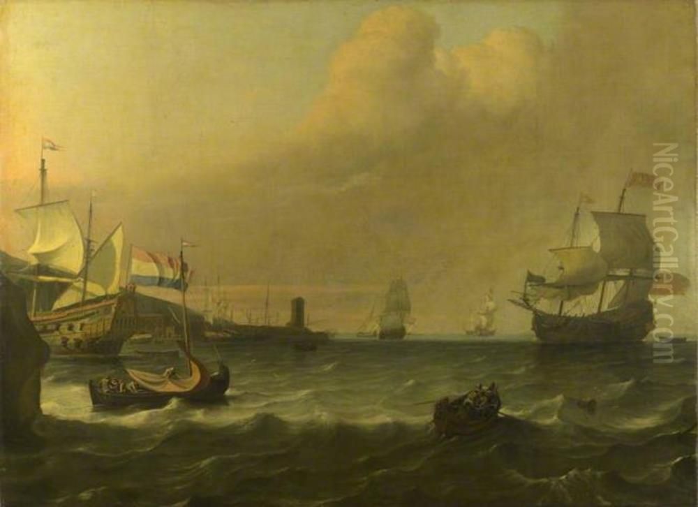 Dutch Men-of-war entering a Mediterranean Port Oil Painting by Ludolf Bakhuizen