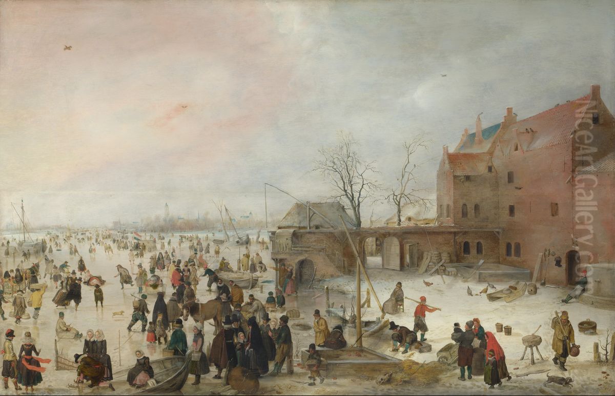IJsgezicht bij een brouwerij Oil Painting by Hendrick Avercamp
