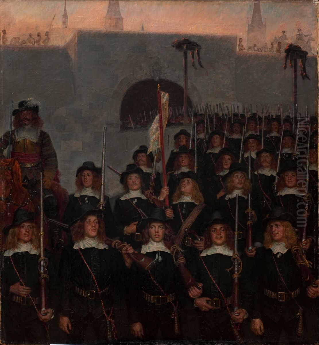 Students leave to defend Copenhagen in 1658 Oil Painting by Kristian Zahrtmann