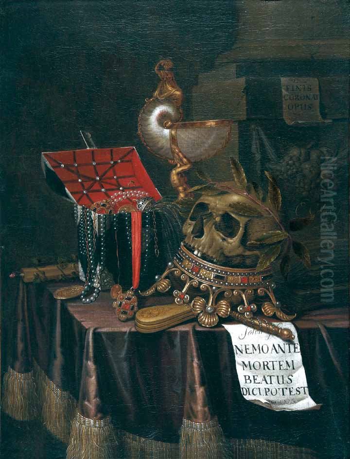 Vanitas Still Life with a Crowned Skull Oil Painting by Evert Collier Vanitas Still Life with a Crowned Skull Oil Painting by Evert Collier