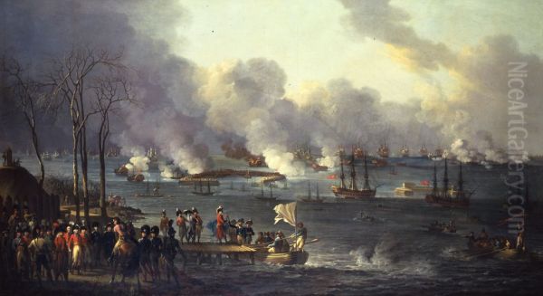 Slaget paa RhedenellerDen engelske parlamentaer gar i land under slaget pa Reden Oil Painting by Christian August Lorentzen