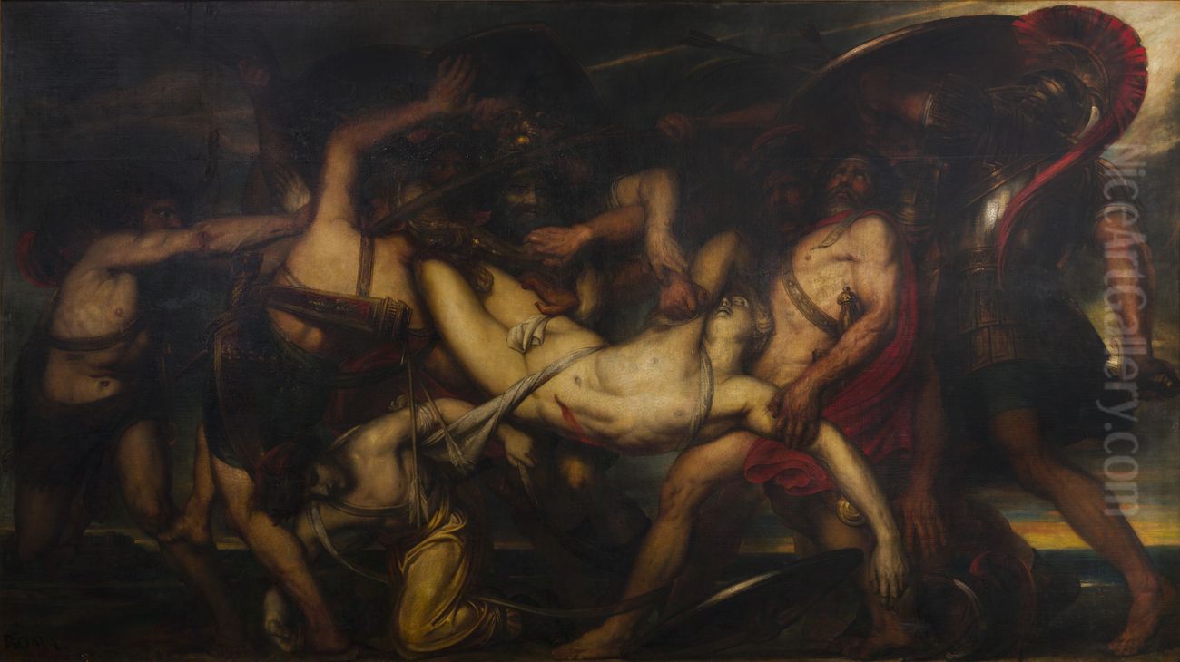 The Greeks and the Trojans Fighting over the Body of Patroclus Oil Painting by Antoine Wiertz