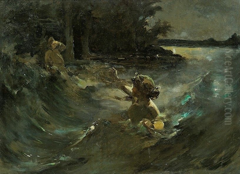 Vodnaa nimfa, palatno, alej Oil Painting by Kazimierz Alchimowicz