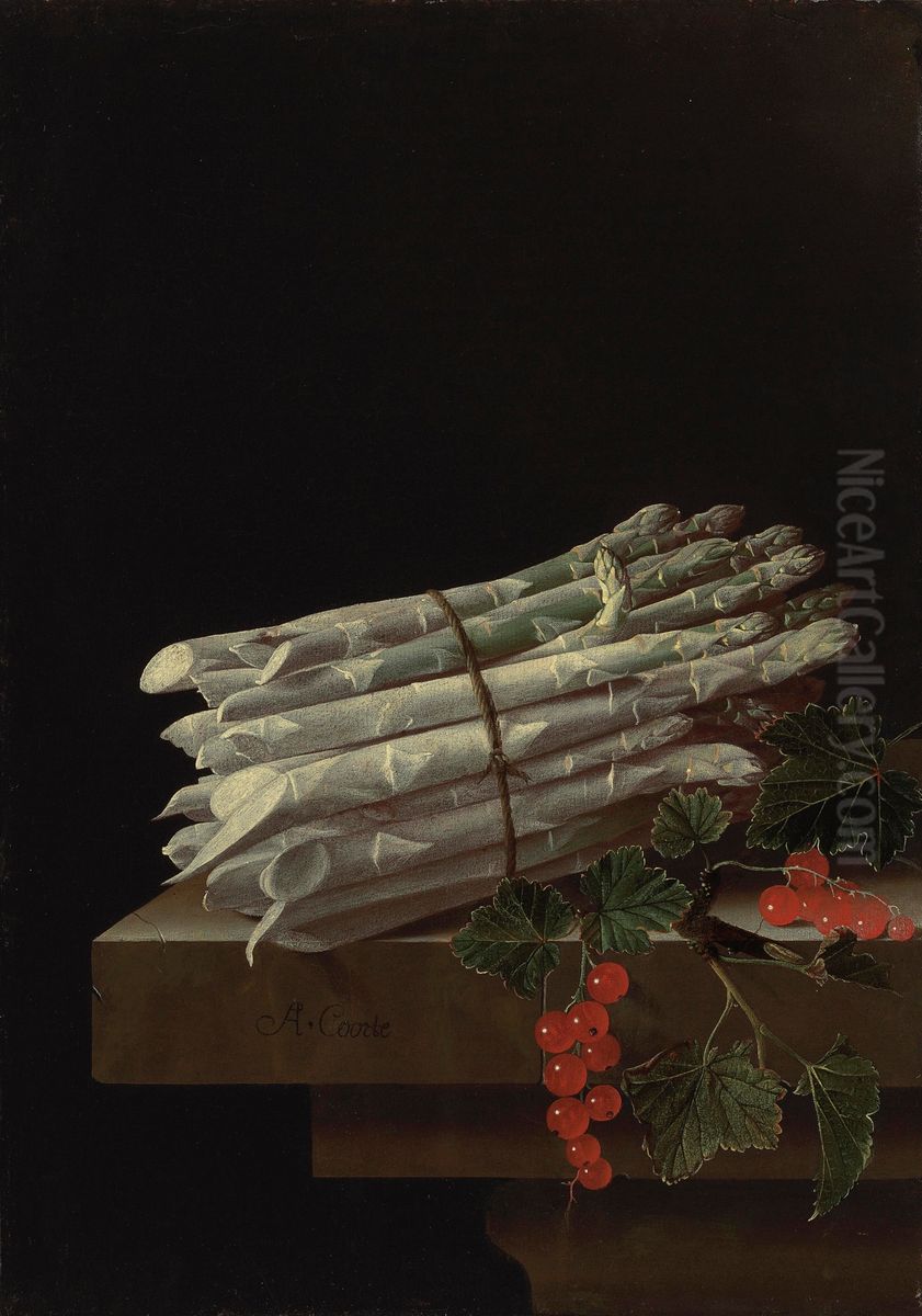 Still life with asparagus and spray of redcurrants Oil Painting by Adriaen Coorte