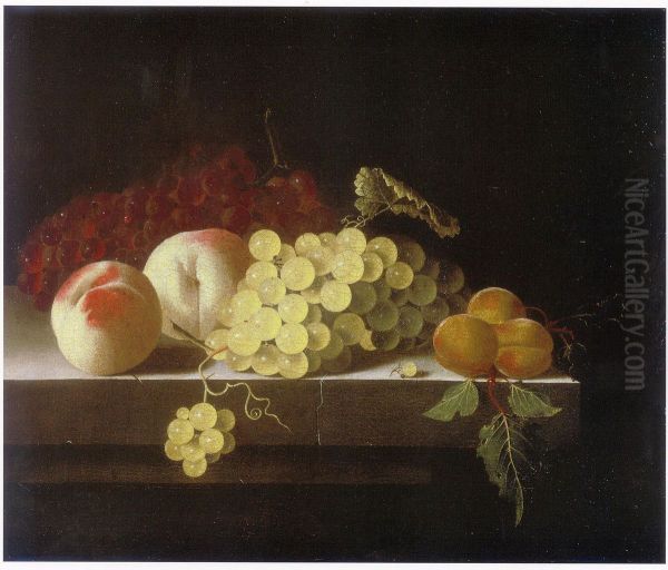 Grapes, Peaches and Apricots on a Stone Plinth Oil Painting by Adriaen Coorte
