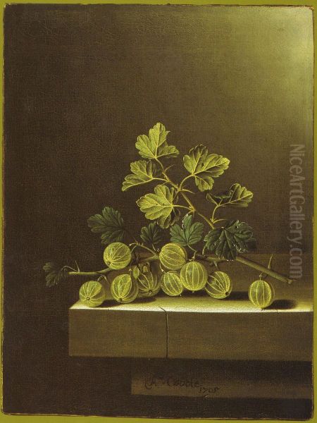 Spray of Green Gooseberries on a Stone Plinth Oil Painting by Adriaen Coorte