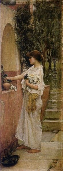 A Roman Offering Oil Painting by John William Waterhouse